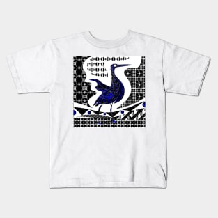 the seagull egret bird ecopop in talavera pattern art in mexican tribal porcelain Kids T-Shirt